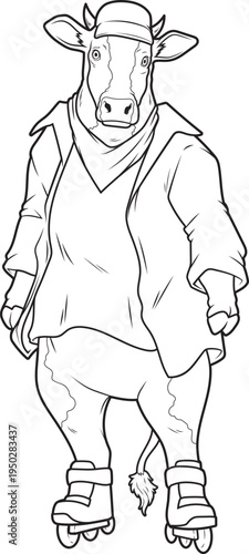 Cow Inline skating Inline skates Sports Animal Vector Graphic Art Illustration