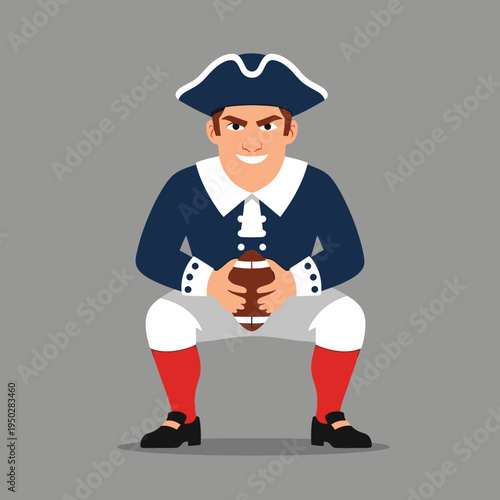 Patriot Football Player Squatting with Ball, American Revolution Style