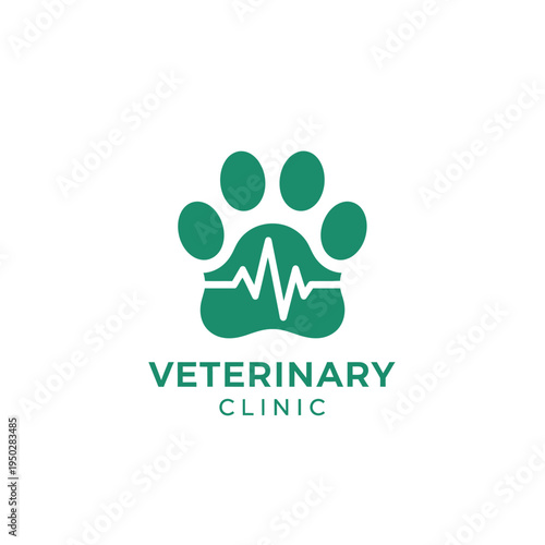 Veterinary clinic logo with green paw print and heartbeat line symbol