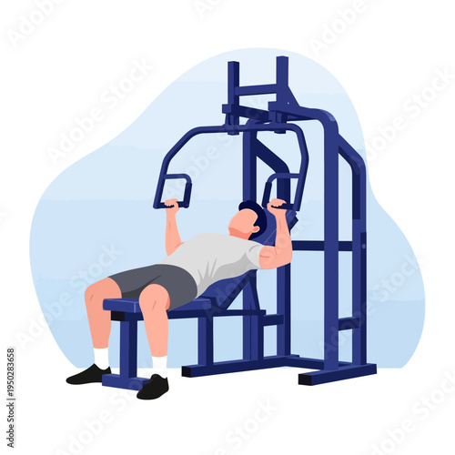 Man working out on a chest press machine in a gym