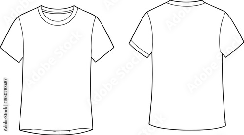 Blank t shirt front and back view outline template, apparel mockup for clothing design, casual fashion garment vector illustration isolated
