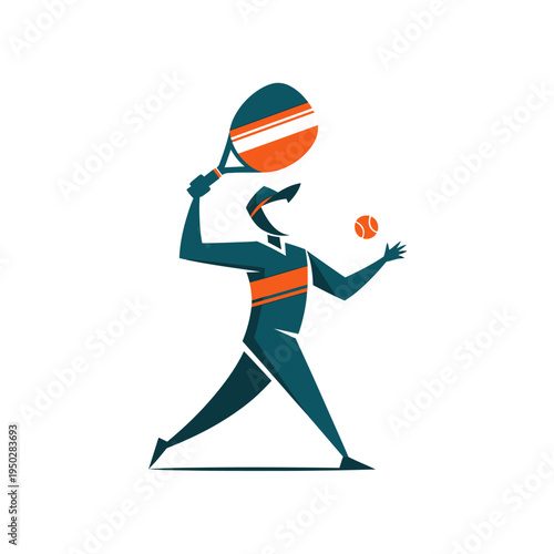 Modern Tennis Player Silhouette Serving Ball with Racket - Dynamic Sports Illustration