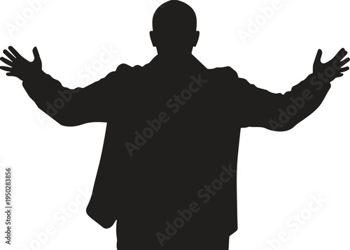 Businessman silhouette with open arms gesture vector illustration confident male figure standing welcoming pose leadership success motivation concept isolated design