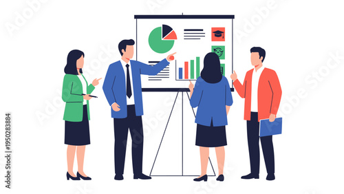 Strategic Insights: An engaging presentation unfolds, a business professional gestures towards a compelling graph, his audience engrossed.