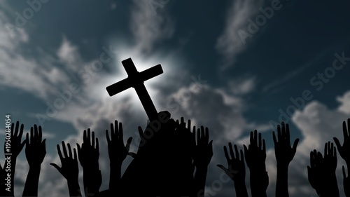 Quadro su tela The man and huge Cross and bright light