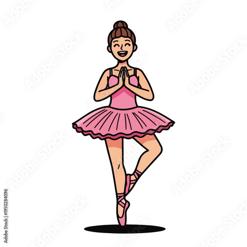 Ballet dancer in pink tutu standing on tiptoe with hands together