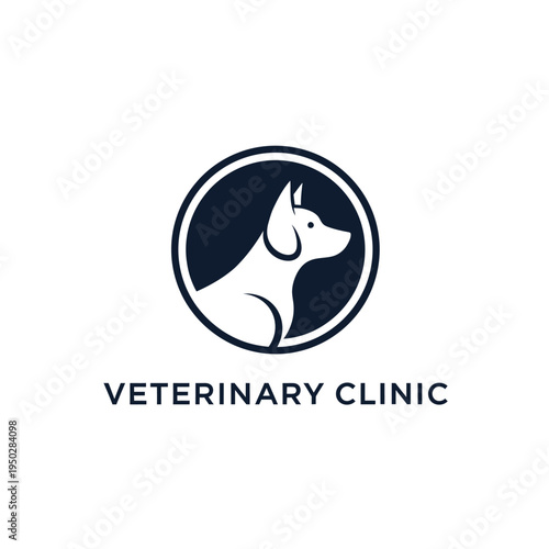 Minimalist dog profile emblem in circular frame for veterinary services and animal hospital