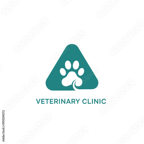 Veterinary clinic logo design featuring paw print inside triangle shape for animal health