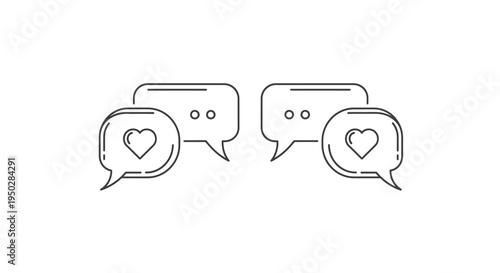 Two speech bubbles with hearts indicating positive communication or affectionate messaging