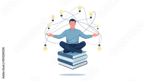 Innovative Insight: A person embodies the essence of creativity and intellectual exploration. Surrounded by a network of illuminated ideas, the image suggests innovation and the power of knowledge.