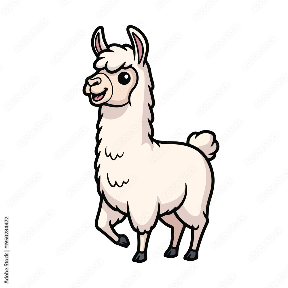 Fototapeta premium Cute Llama Standing Alone on White Background
