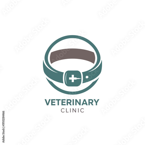 Minimalist pet collar logo for veterinary clinic with medical cross icon and modern colors