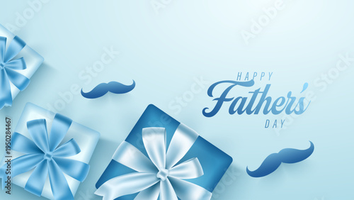 Fathers day greeting card design with gift box ribbon bow mustache shapes hearts hanging lights and happy fathers day. Fathers Day greeting card with gift box mustache hearts lights designs