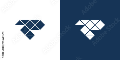 Geometric diamond logo made from triangular shapes minimal vector icon. Minimal geometric diamond logo constructed from connected triangular shapes forming a polygon crystal symbol