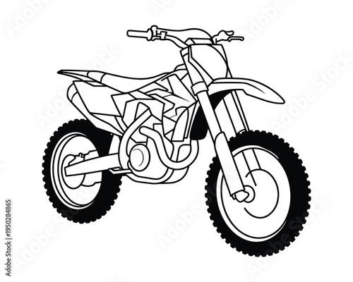 Detailed illustration of a modern motocross dirt bike with knobby tires and suspension system