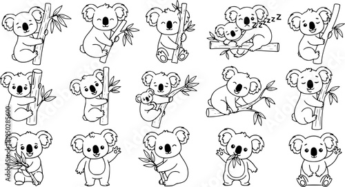 Cute cartoon koalas in different poses and activities

