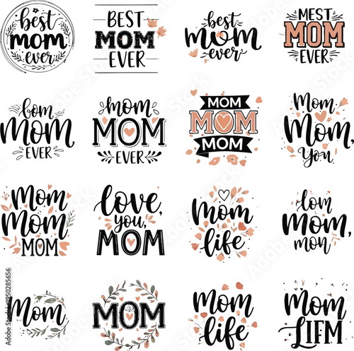 Floral best mom ever bundle isolated on transparent background