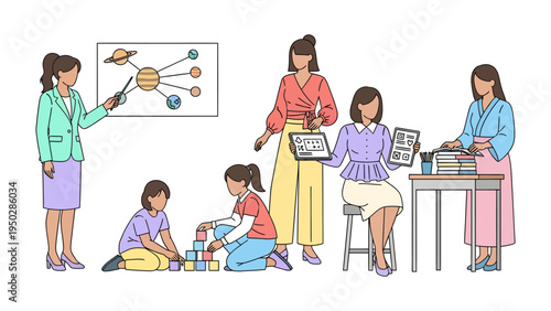 Education in Harmony: Educators guide young learners through exploration and discovery in a collaborative and nurturing environment, igniting curiosity and fostering growth.