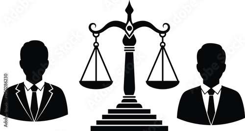Silhouette of Scales of Justice Between Two Businessmen Icons legal court