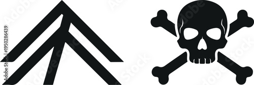 Warning hazard symbol vector set with geometric danger sign and skull crossbones icon isolated on light background for safety, toxic, and risk design