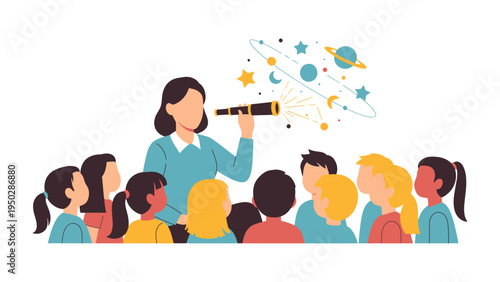 Celestial Exploration: A dedicated teacher ignites curiosity in her students, using a telescope to unveil the wonders of the cosmos. 