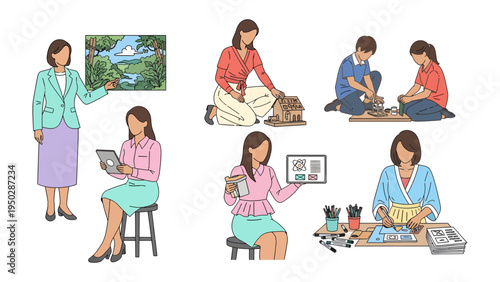 Creative Endeavors: Capturing the essence of a woman engaged in various artistic and intellectual pursuits, this image shows the power of imagination and the joy of creation.