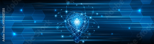 An innovative and creative light bulb concept incorporating advanced smart digital technology. A futuristic light bulb with integrated circuits and data connectivity for business applications.