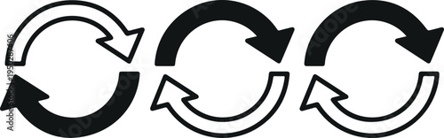 Refresh and sync circular arrows icons set showing reload repeat rotation symbols for update process vector illustration collection