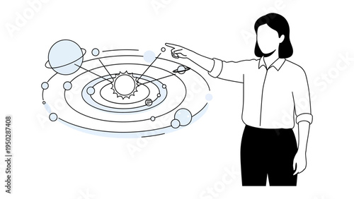 Celestial Educator: An educator demonstrates the solar system's celestial dance, guiding viewers on a journey through cosmic wonders with an animated presentation.