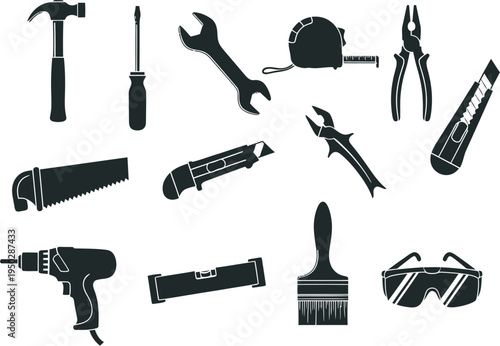 Black and White Tool Icons Set