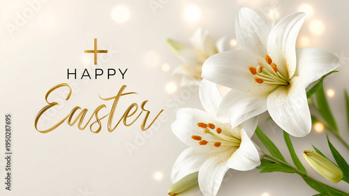 White Easter card with white lilies.