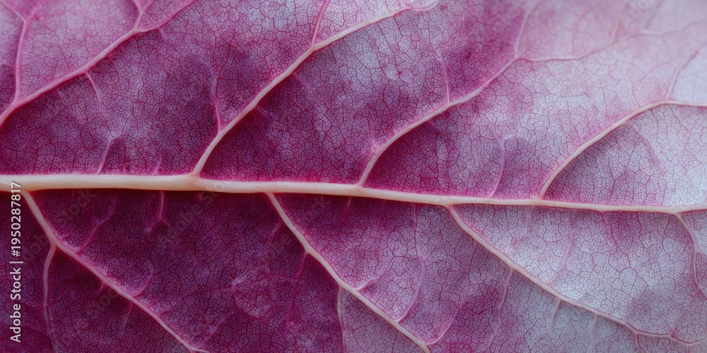Fototapeta premium Pink leaf macro closeup vein texture botanical detail horizontal composition soft light