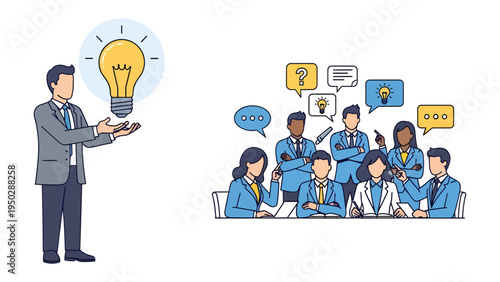 Team brainstorming for innovative solution : Business professional present innovative solution to their team while having brainstorming for new ideas