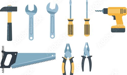 Colorful Hand Saw and Hammer Illustration