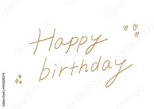 Happy Birthday gold handwritten lettering with small hearts vector greeting design