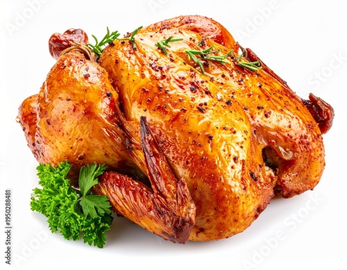 Whole roasted chicken seasoned with rosemary and parsley