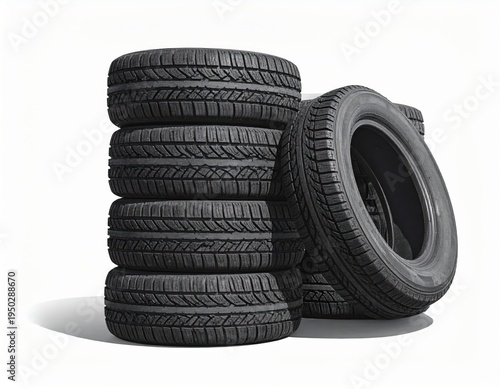 Stack of new car tires ready for change