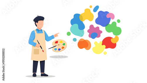 Artistic Vision: An artist with paintbrush and palette, bringing colorful splashes to life in an explosion of creative expression.