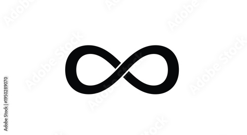 A stark white background features a bold black infinity symbol representing endlessness and cyclical concepts high quality professional detailed