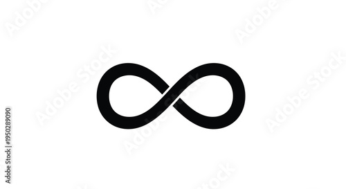 A stark black infinity symbol dominates a white background creating a visually striking and minimalist representation of eternity