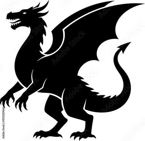 Black dragon silhouette standing on hind legs
