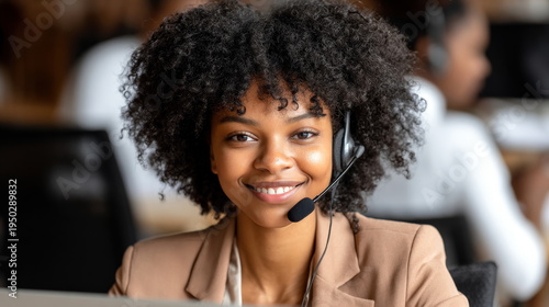 Customer service representative assisting clients at a busy call center during working hours