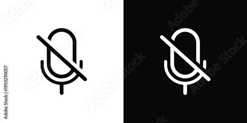 Professional muted microphone icon in a circular outline. Minimalist black and white design representing silence, audio off, or privacy settings for apps and digital interfaces.