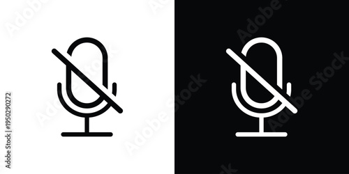 Professional muted microphone icon in a circular outline. Minimalist black and white design representing silence, audio off, or privacy settings for apps and digital interfaces.