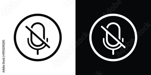 Professional muted microphone icon in a circular outline. Minimalist black and white design representing silence, audio off, or privacy settings for apps and digital interfaces.