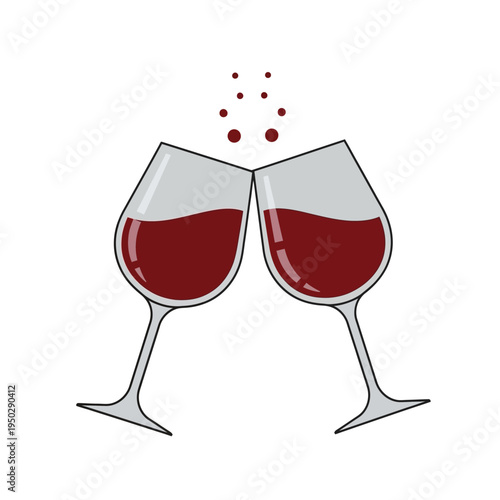 Two red wine glasses clinking in celebration, with splashes and bubbles