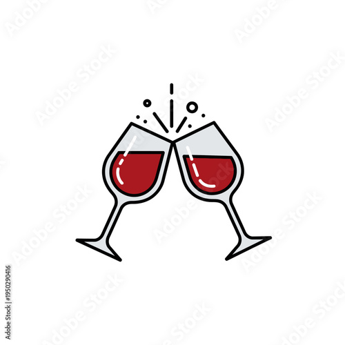 Two wine glasses clinking in a toast with red wine and bubbles, celebration