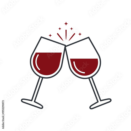 Two wine glasses clinking in a toast, red wine, celebration, cheers, party, festive, happy