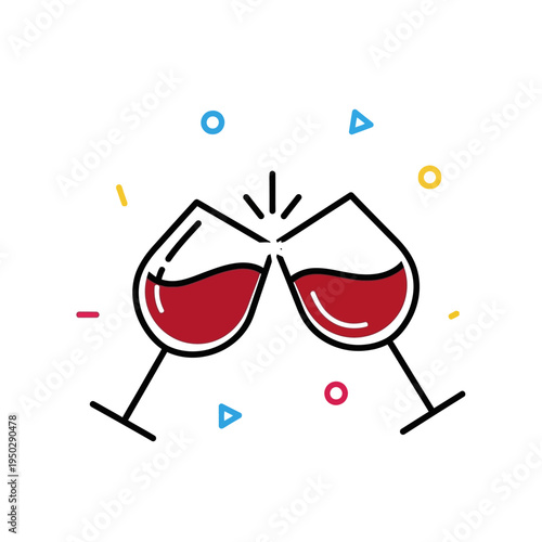 Two wine glasses clinking in celebration with confetti, symbolizing toast and cheers