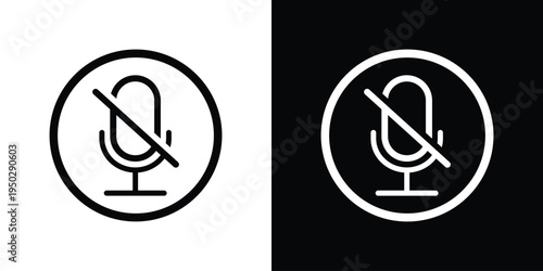 Professional muted microphone icon in a circular outline. Minimalist black and white design representing silence, audio off, or privacy settings for apps and digital interfaces.
